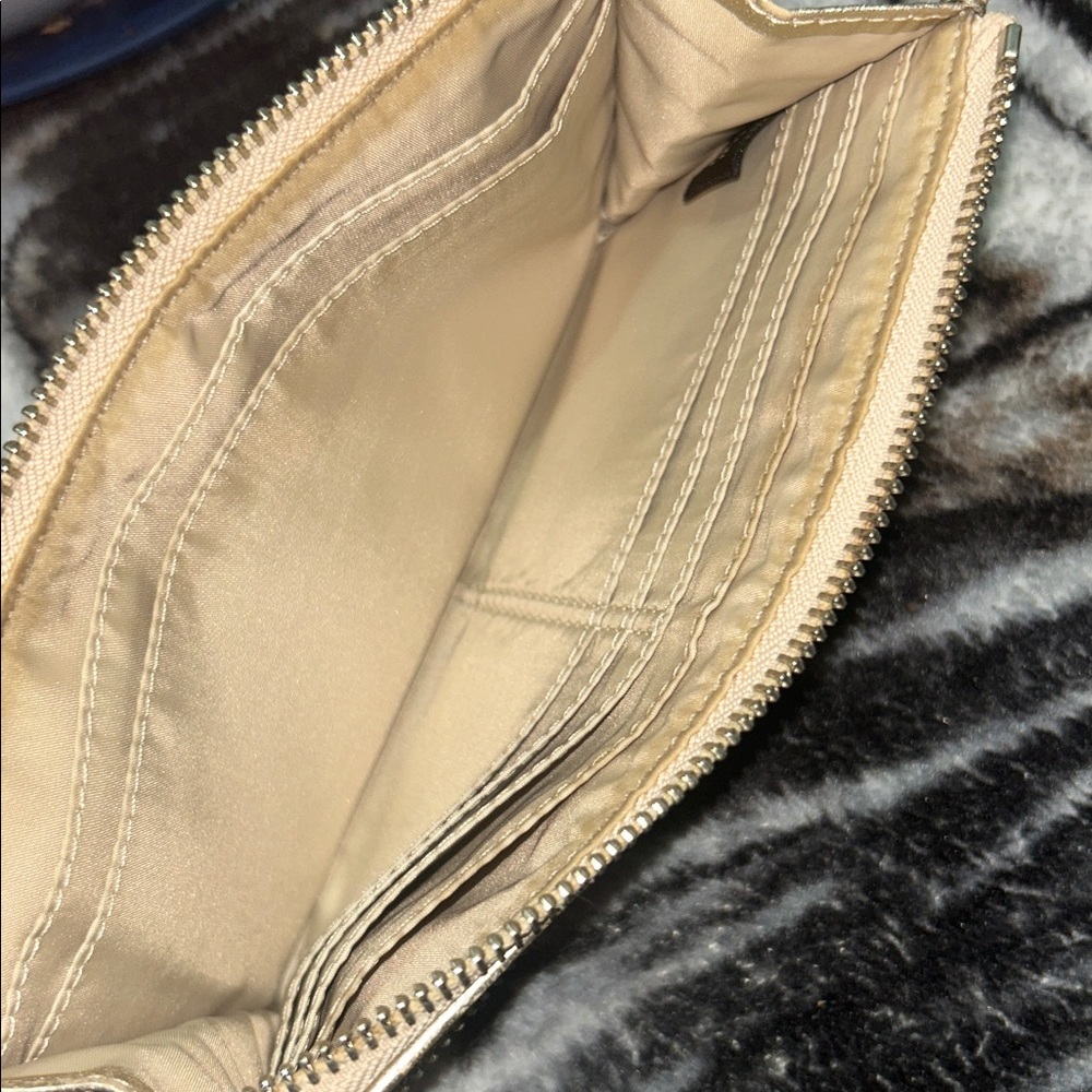 Coach Julia Legacy Stripe zippy wallet wristlet in sateen gold metallic leather. - Picture 7 of 11
